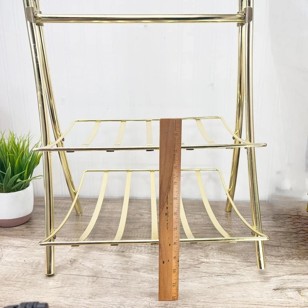 Mid-Century Brass Magazine Rack: Gold Towel Holder with Handle‎